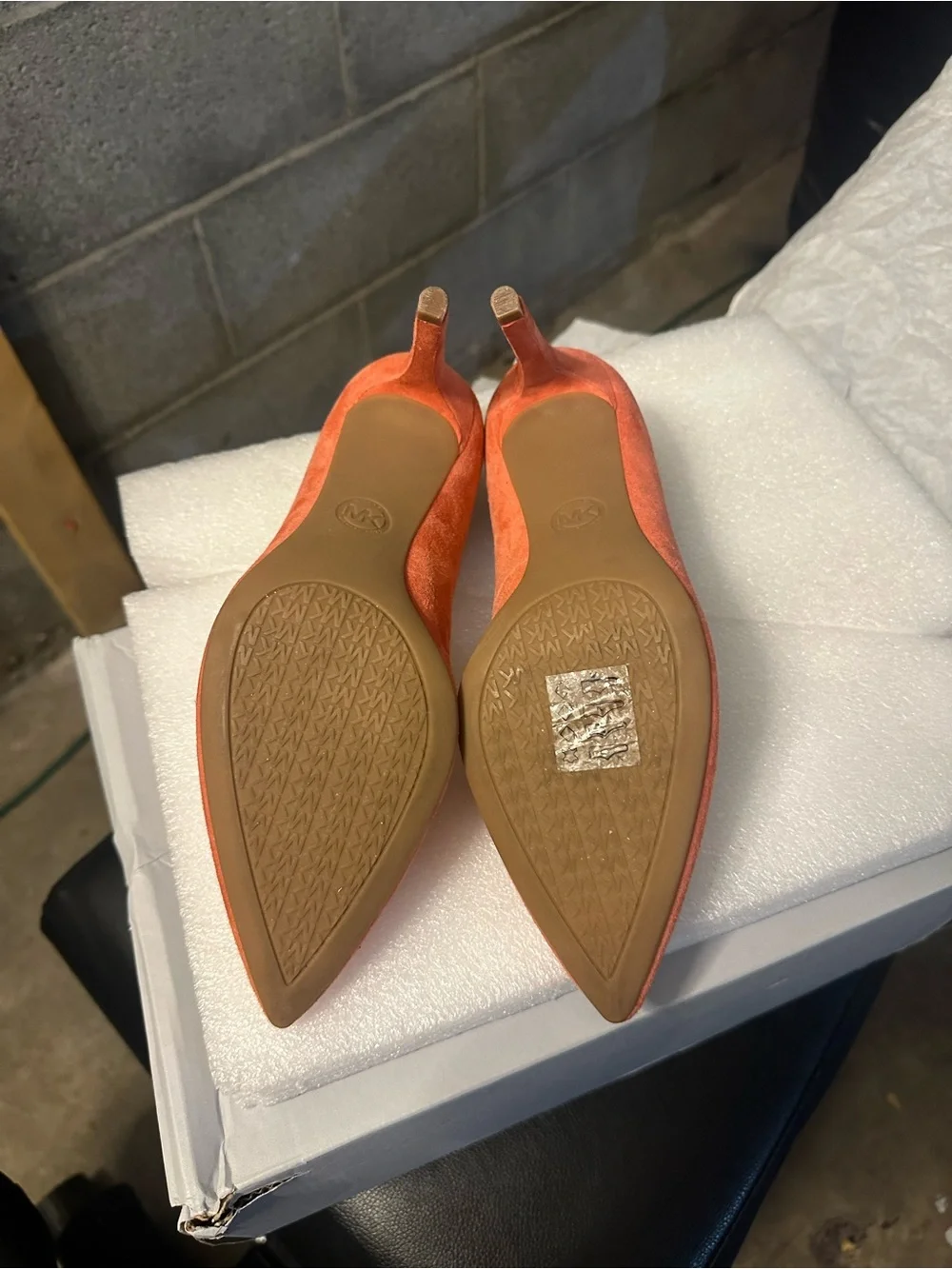 Michael Kors Pointed Suede Pumps in Coral-Orange